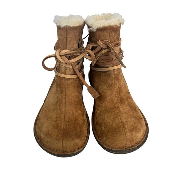 Ugg Boots Gaviota Women's 7 Rubber Sole Chestnut Struct Suede Fringe Sheepskin - Picture 4 of 14